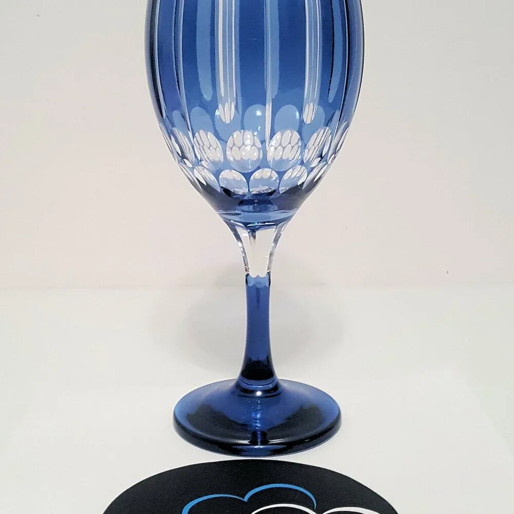 NEW RARE Williams Sonoma S/4 Blue Wilshire Jewel Cut Wine Glasses 15.5 OZ NIB